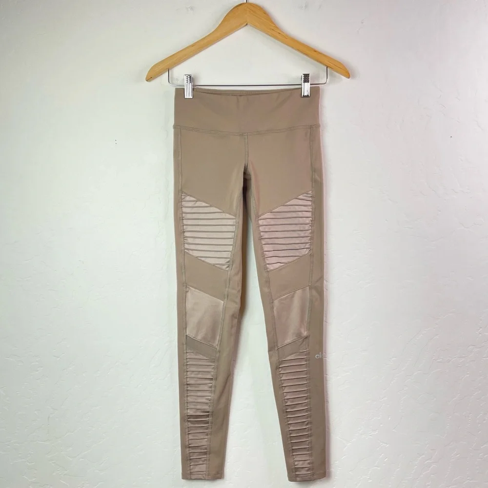 Alo Yoga Mid-Rise Motto Leggings Women’s Workout Pants in Gravel Gloss Size XS
